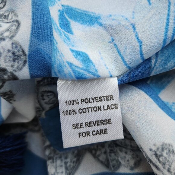 ASA Kaftans Beaded Jewel Caftan Top Tassel-Hem V-Neck Chiffon Blue White - Picture 10 of 12